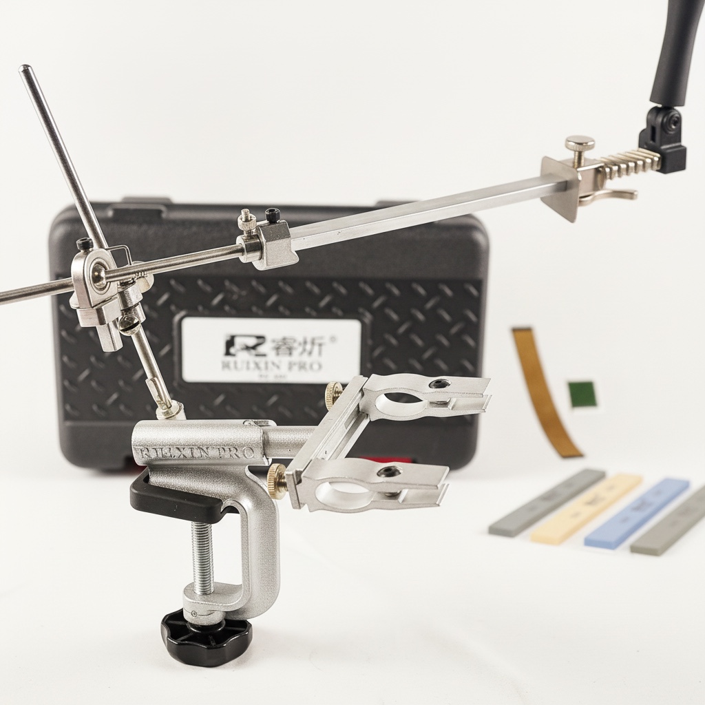 Système d'affûtage à angle fixe Ruixin Pro RX-009 avec ses 4 pierres, vue 2